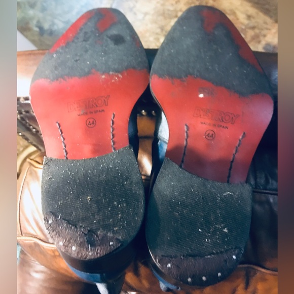 MENS SALVATORE 2 Tone Distressed Denim Blue Zippered BOOTS - Picture 6 of 7